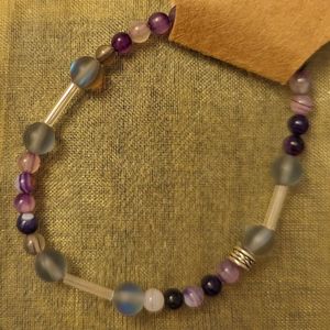 NEW - Hand Crafted Glass & Purple Quartz Bracelet - One of a Kind - 15cm